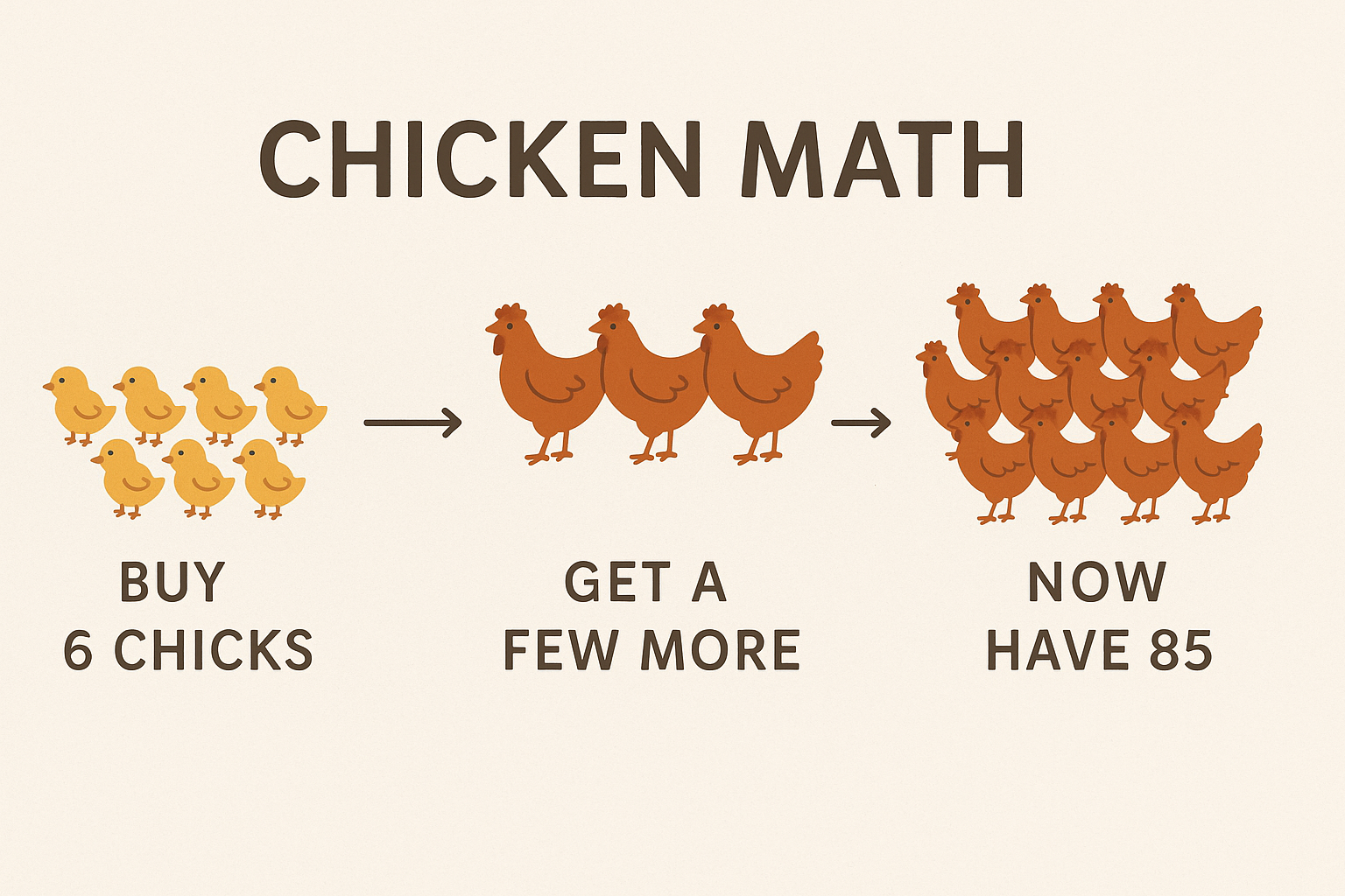 Chicken Math: 6 Chicks + A Few Hens = 85 Chickens. We don't know how, but every homesteader and chicken tender knows it happens.